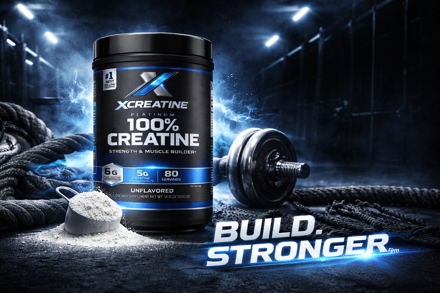 XCreatine Platinum 100% Creatine Monohydrate – Strength & Muscle Builder (80 Servings)
