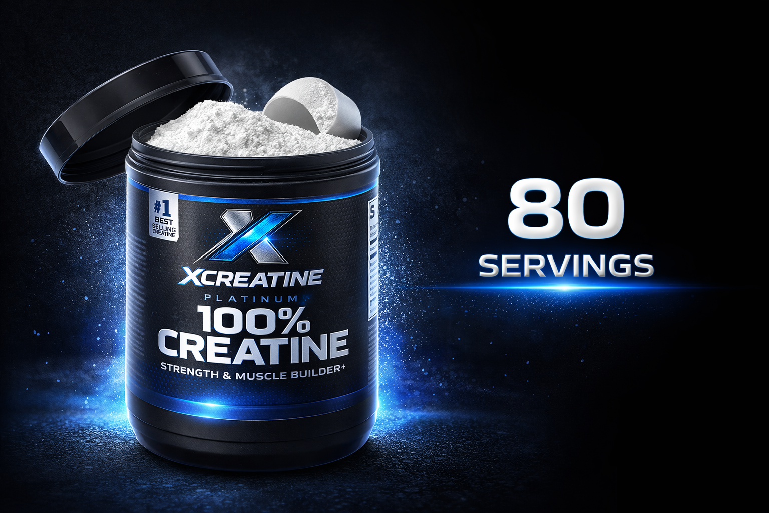 XCreatine Platinum 100% Creatine Monohydrate – Strength & Muscle Builder (80 Servings)