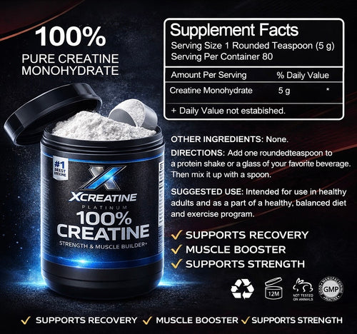 XCreatine Platinum 100% Creatine Monohydrate – Strength & Muscle Builder (80 Servings)